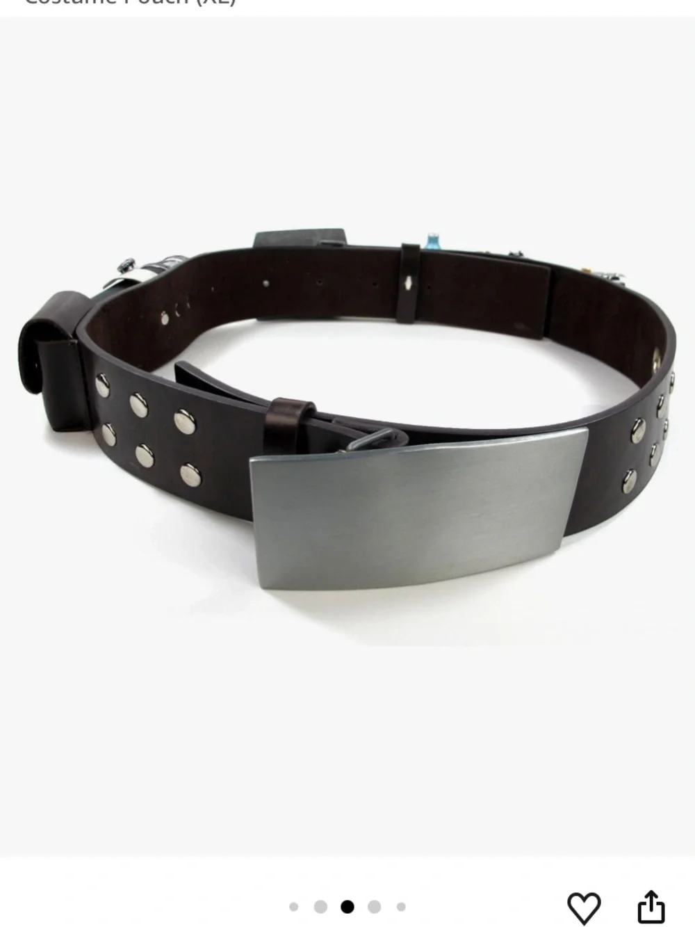 Brown Studded Leather Belt with Brushed Metal Buckle